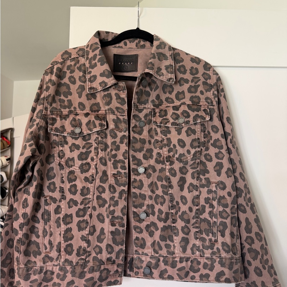 Blank NYC Pink Leopard-Print Denim Jacket Large